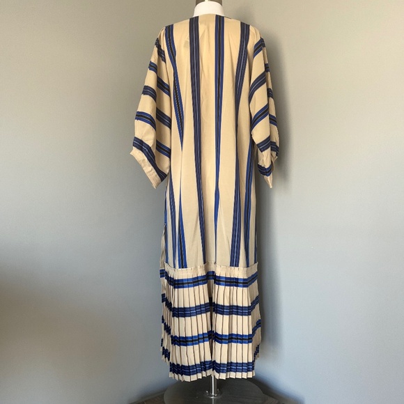 NWT H&M CONSCIOUS EXCLUSIVE STRIPED KAFTAN PLEATED TENCEL BUTTON COCKTAIL DRESS - Picture 8 of 16